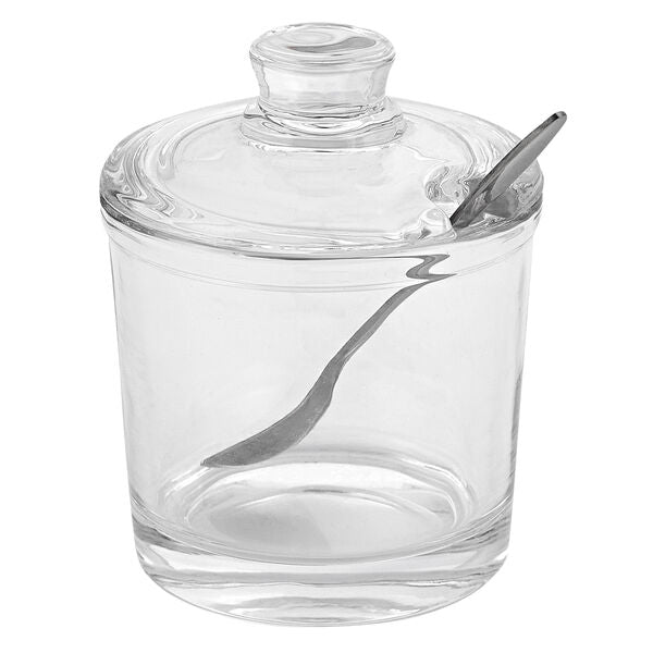 Glass Jam or Honey Jar with Stainless Spoon H4.25