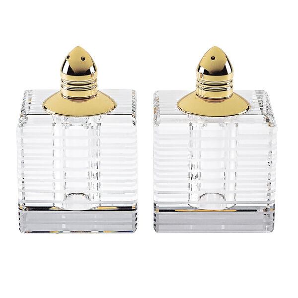 Pinstripes Gold Handmade Lead Free Crystal Pair of Salt and Pepper Shakers - H2.75