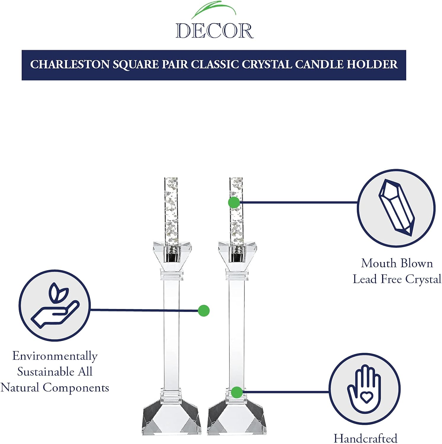 Charleston Square Pair 10" Classic Crystal Candle Holders - YD364