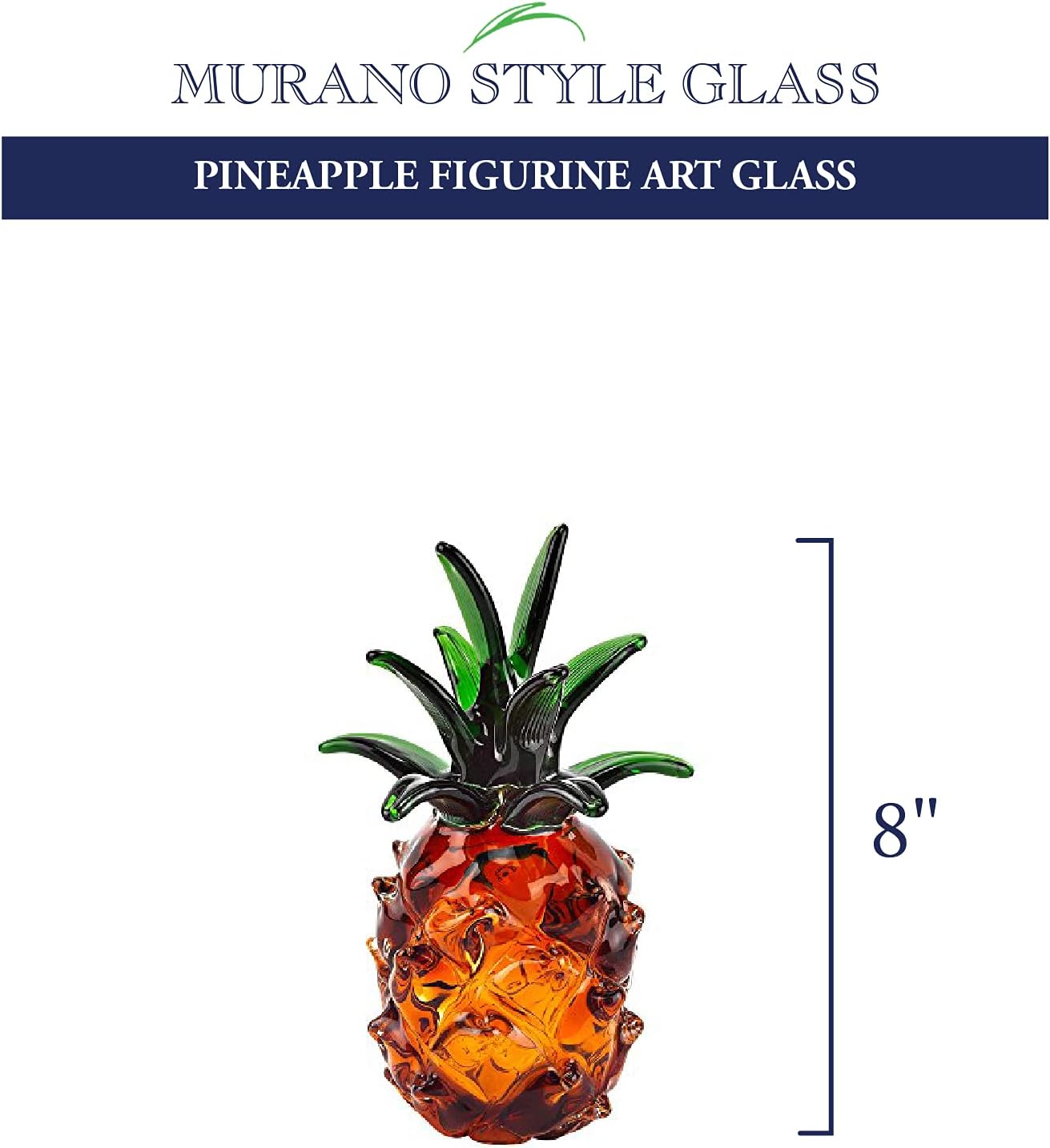 Murano Style Mouth Blown Art Glass 10" Pineapple.-J594