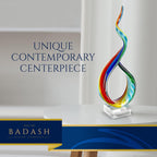 Rainbow Ribbon Murano Style Art Glass Centerpiece on Crystal Base 18"-GW528