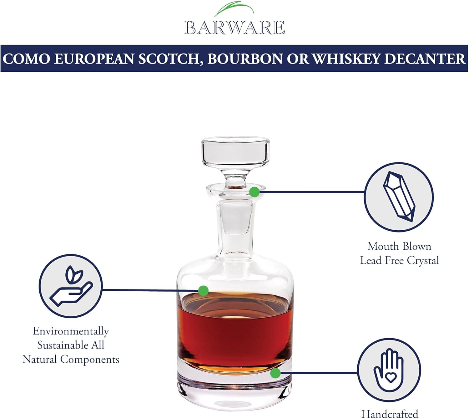 Como European Mouth Blown Lead Free Crystal Decanter 10.5 in 28 oz.- K824