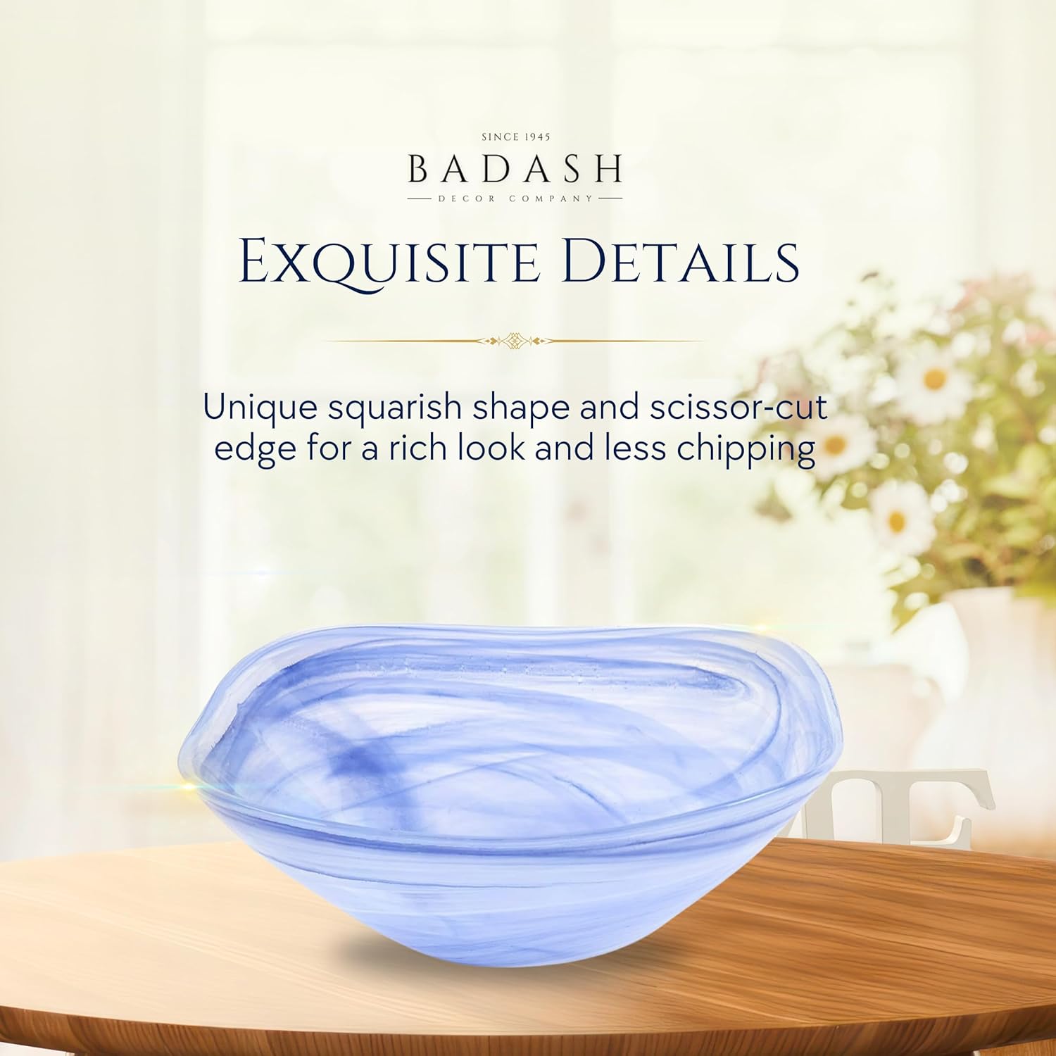 Blue Alabaster Glass 10" Squarish Salad or Serving Bowl-P282