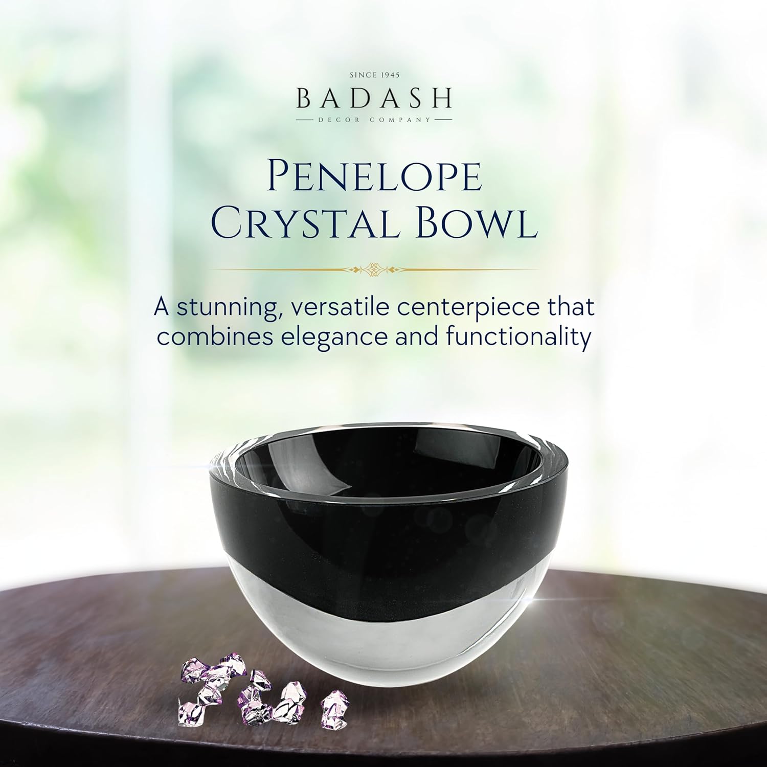 Jet Black Penelope Mouth Blown European Lead Free Crystal 6" Bowl-K2014