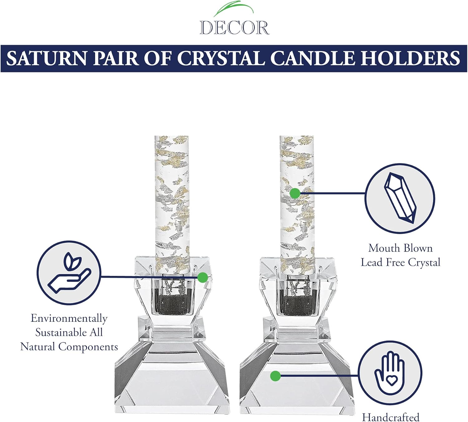 Saturn Pair of 2.75" Handcrafted Crystal Candle Holders-YD377