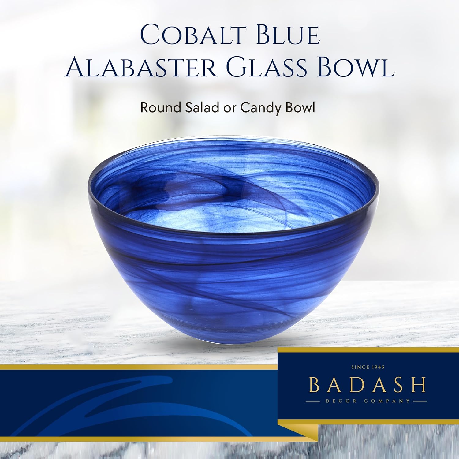 Cobalt Blue Alabaster Glass 6" Round Salad or Candy Bowl-P264