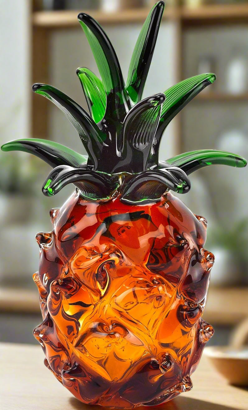 Murano Style Mouth Blown Art Glass 10" Pineapple.-J594