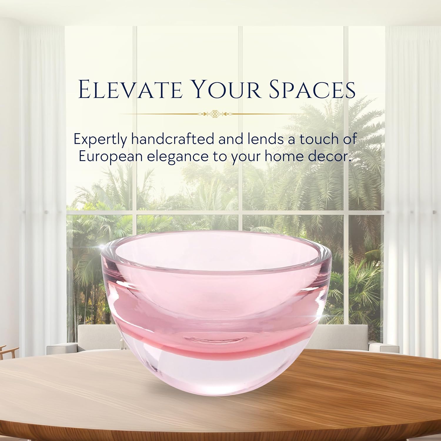 Penelope Pink Mouth Blown European Lead Free Crystal 6" Bowl-K2009