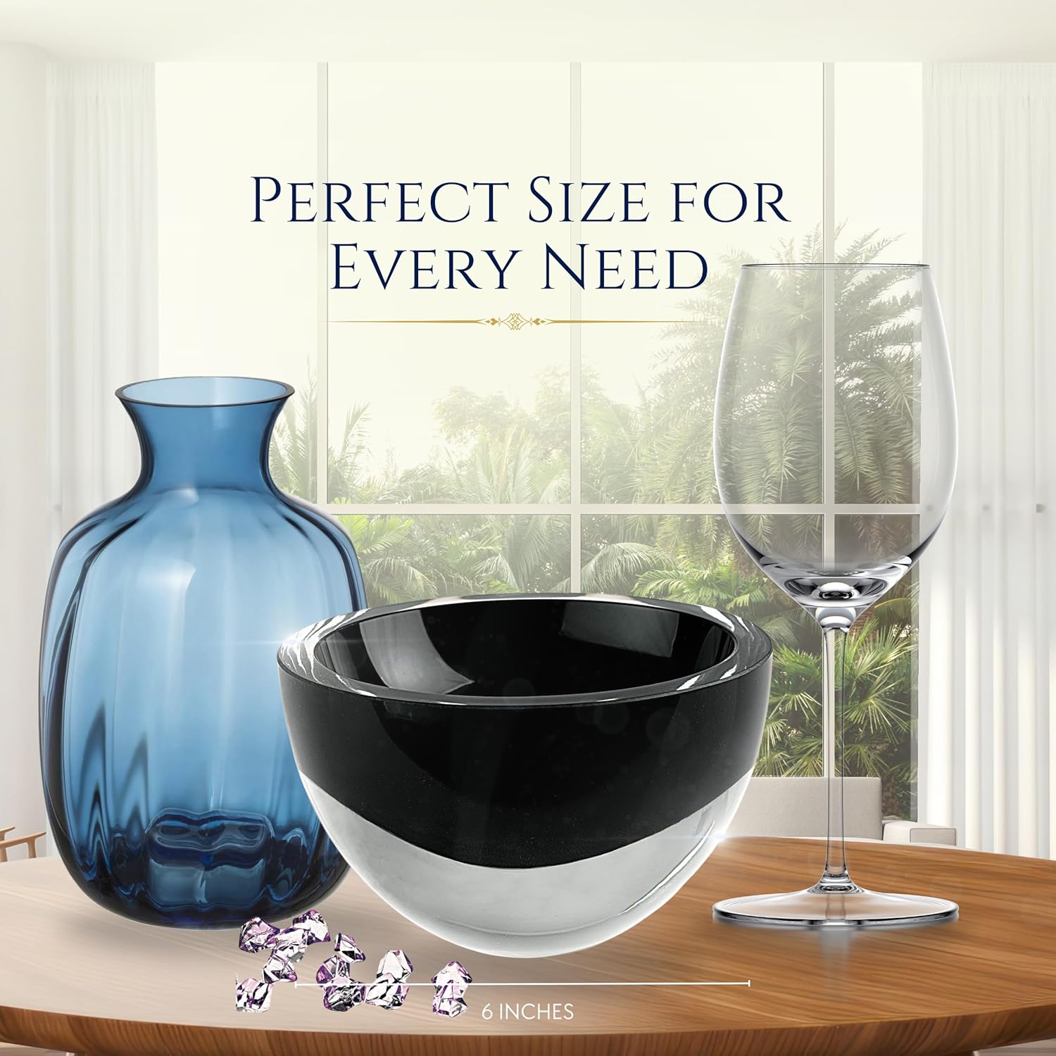 Jet Black Penelope Mouth Blown European Lead Free Crystal 6" Bowl-K2014