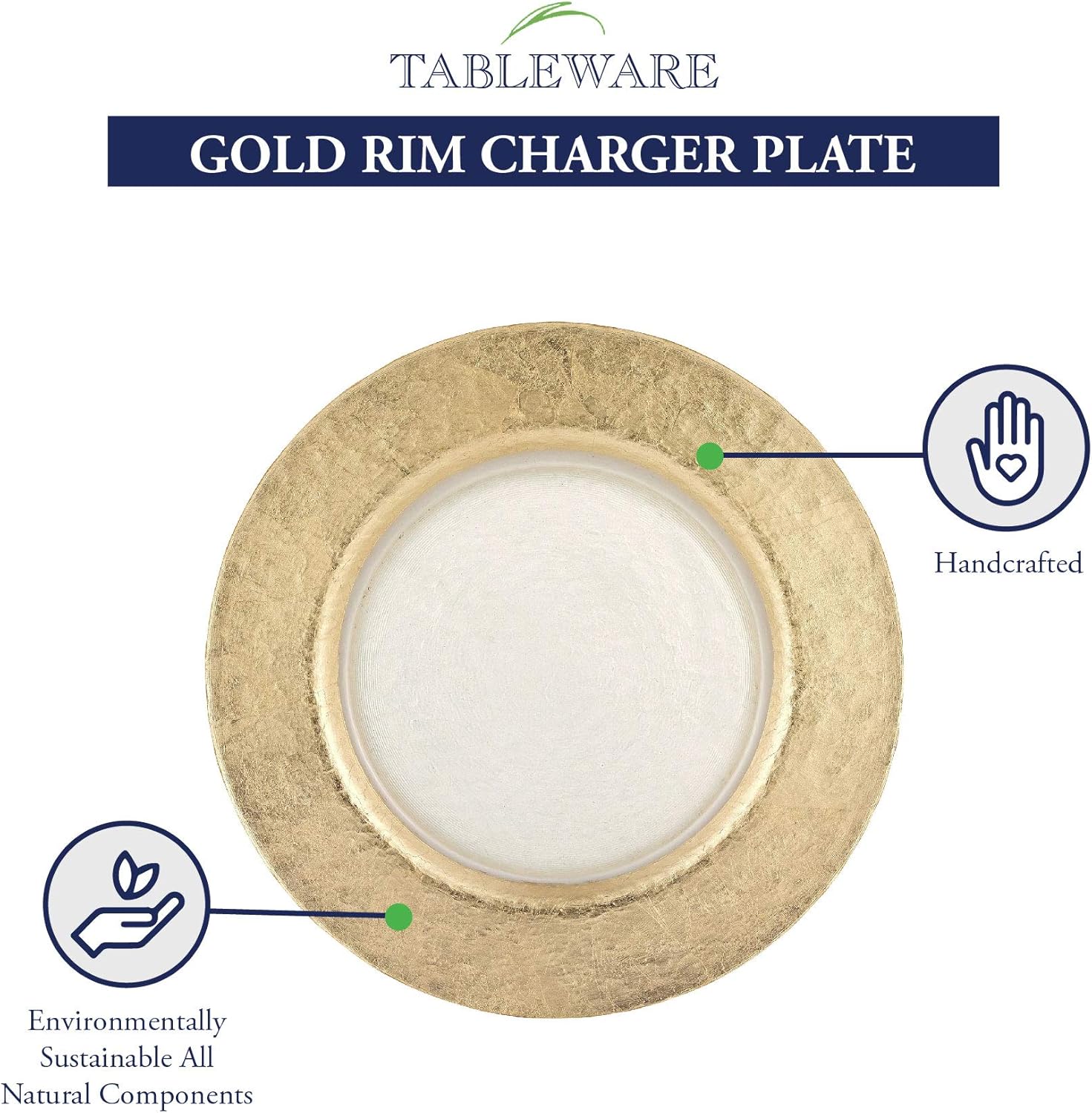 Authentic Gold Leaf Round 13 inch Glass Charger Plate - P244G