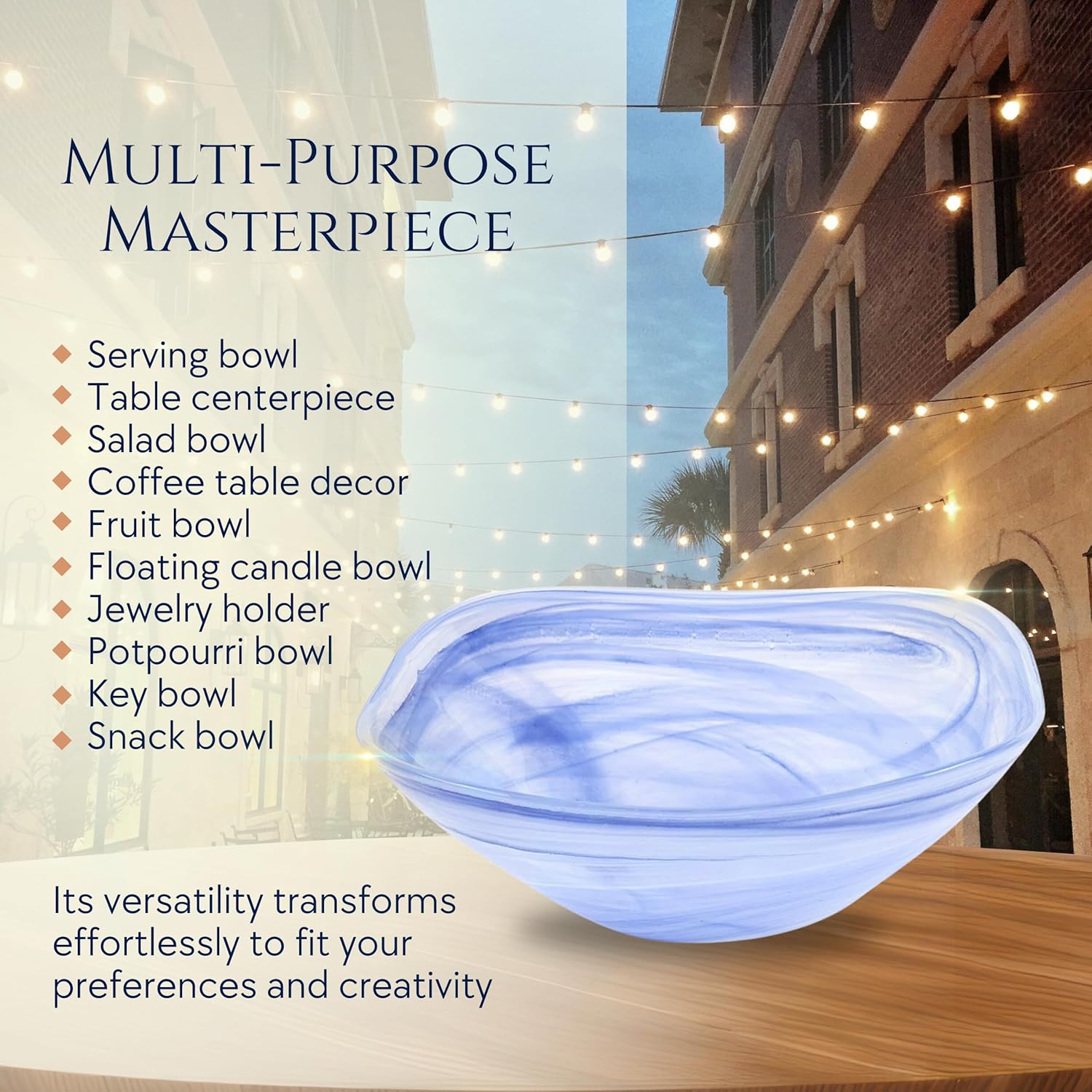 Blue Alabaster Glass 10" Squarish Salad or Serving Bowl-P282