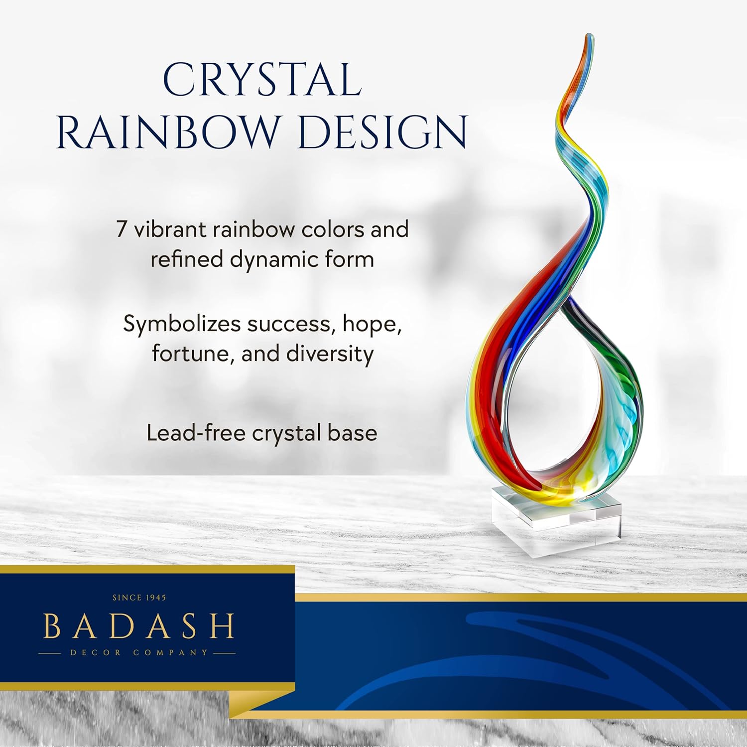 Rainbow Ribbon Murano Style Art Glass Centerpiece on Crystal Base 18"-GW528