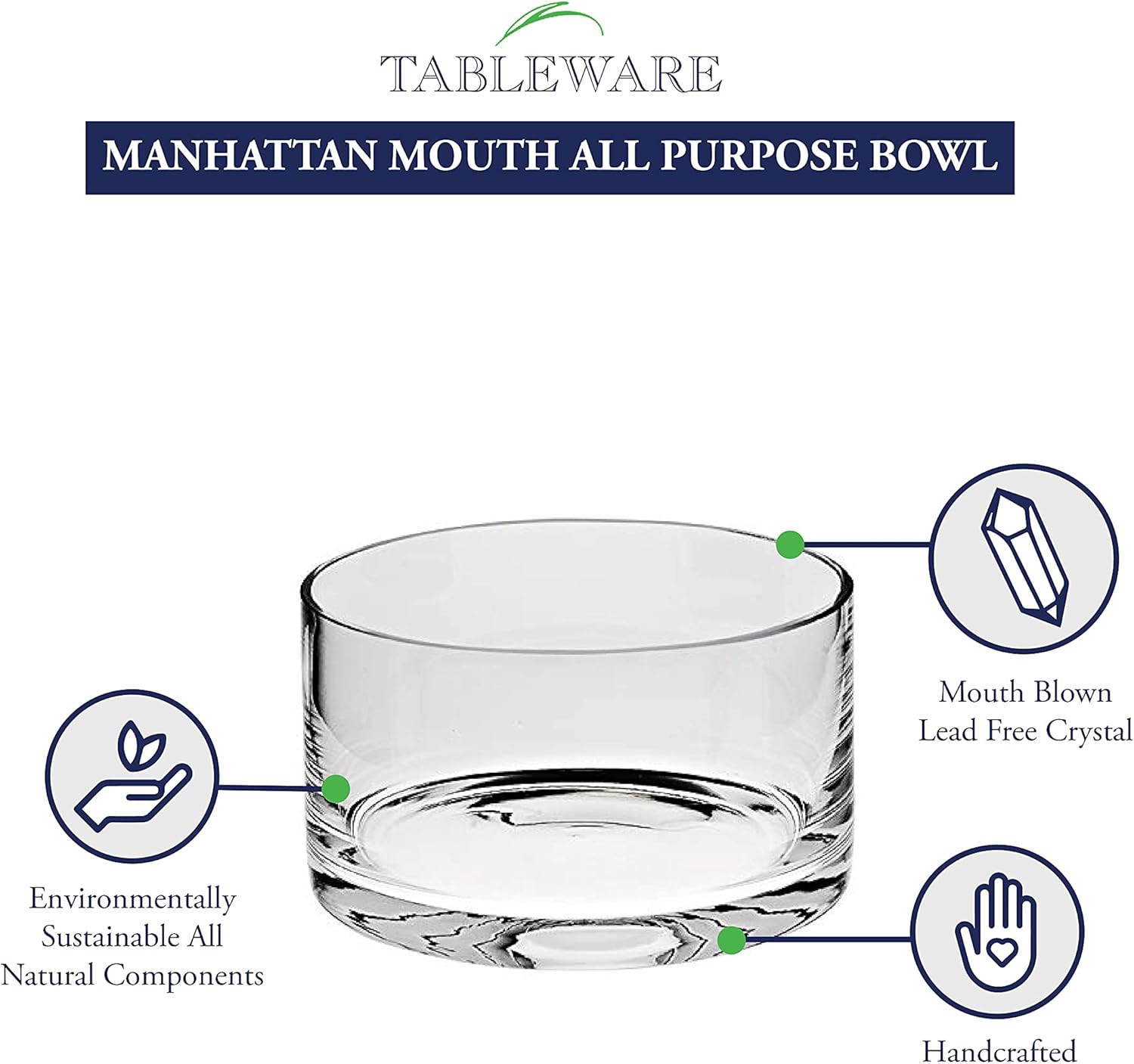 Manhattan Nappy All Purpose Mouth Blown Lead Free Crystal Bowl D5.5" x H3-AF706