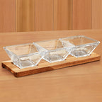 Hostess Set - 4 pc With 3 Glass Condiment or Dip Bowls on a Wood Tray-B25