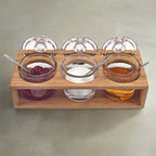 Glass Jam Set With 3 Glass Jars and Spoons on a Wood Stand-B55