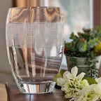 Crystal Vase - Geometric Deep Sandblasted Mouth Blown European 12" -CD861