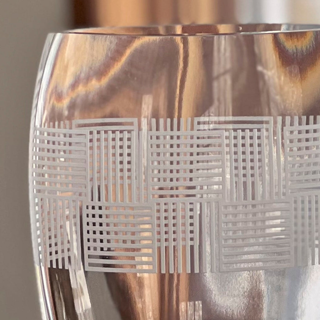 Crystal Vase - Geometric Deep Sandblasted Mouth Blown European 12" -CD861