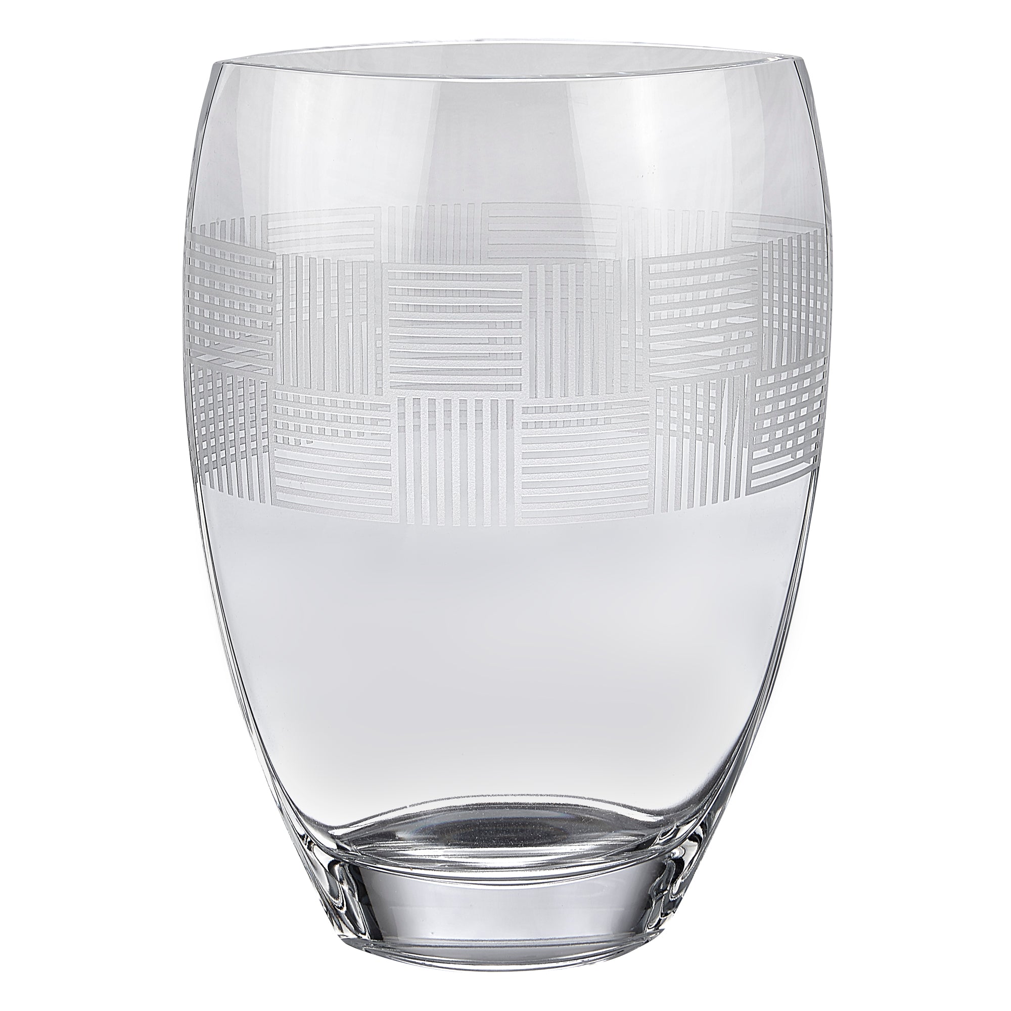 Crystal Vase - Geometric Deep Sandblasted Mouth Blown European 12" -CD861