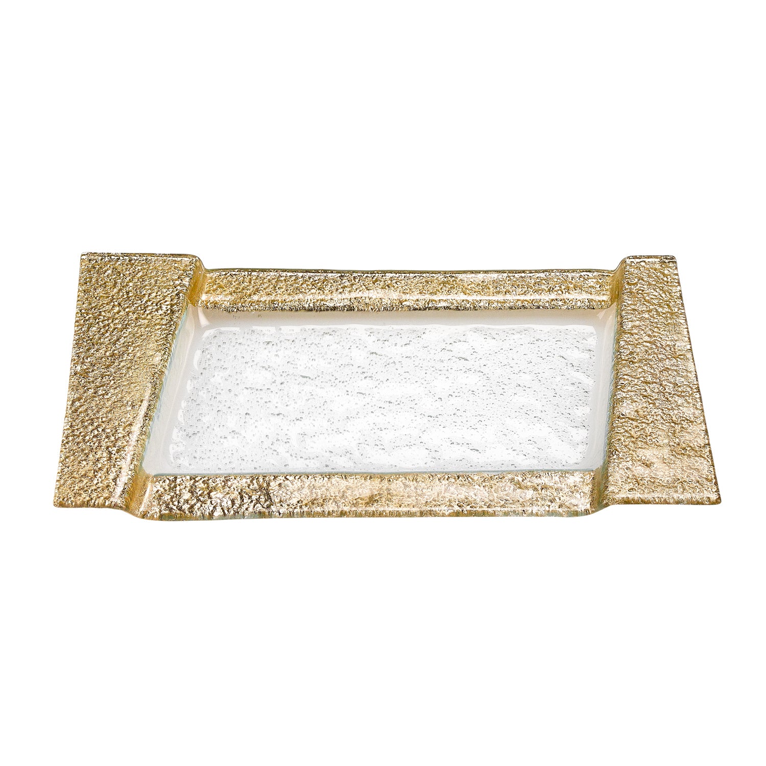 Rimini Gold  Serving Platter or Tray 7 x13"- Hand Decorated Gold Leaf Edge Rectangular Blown Glass -EV50G