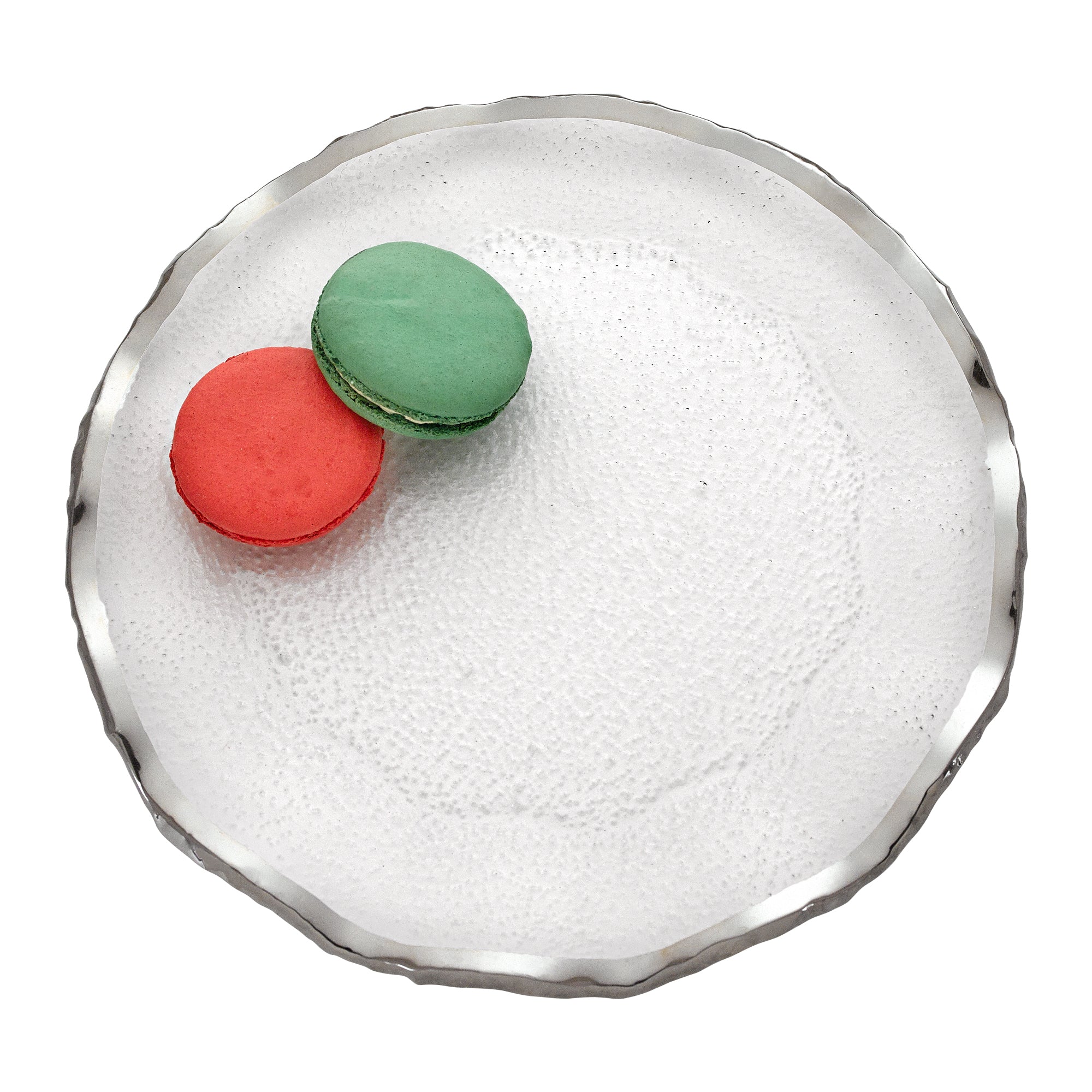 Goldedge Hand Decorated Gold Leaf Edge Mouth Blown Textured Glass 13" Round Wavy Platter or Charger-F3021