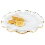 Goldedge Hand Decorated Gold Leaf Edge Mouth Blown Textured Glass 13" Round Wavy Platter or Charger-F3021