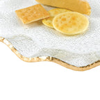 Goldedge Hand Decorated Gold Leaf Edge Mouth Blown Textured Glass 13" Round Wavy Platter or Charger-F3021