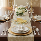 Goldedge Hand Decorated Gold Leaf Edge Mouth Blown Textured Glass 13" Round Wavy Platter or Charger-F3021