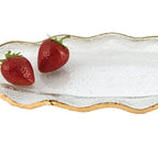 Goldedge Hand Decorated Gold Leaf Edge Wavy Oval Glass 14 x 7" Platter-F3022