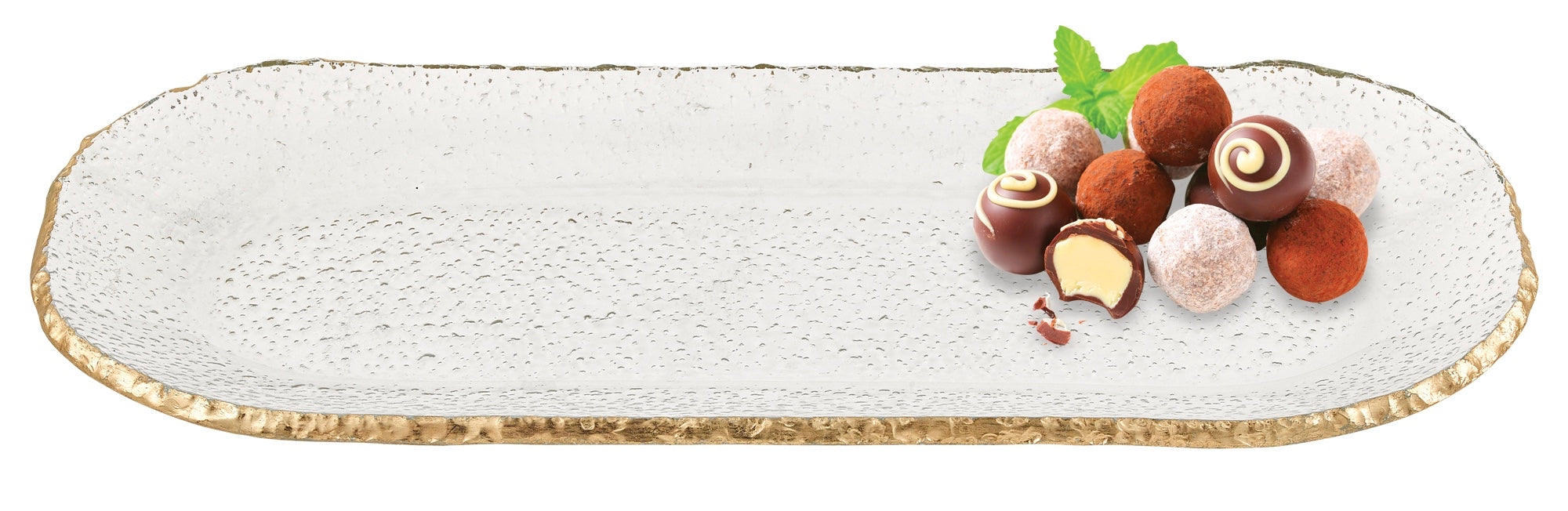 Goldedge Hand Decorated Gold Leaf Edge Oval Blown Glass 18 X 6.5" Platter-F3025