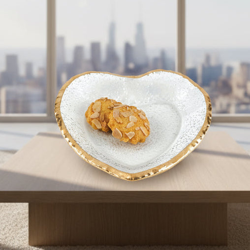 Goldedge Heart Plate - Hand Decorated Gold Leaf Edge Blown Glass 7.5" -F3026