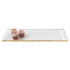 Silver Edge Rectangular Hand Painted Blown Glass 18 x 6.5" Serving Platter or Tray-F3033S