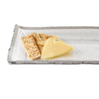 Silver Edge Rectangular Hand Painted Blown Glass 18 x 6.5" Serving Platter or Tray-F3033S