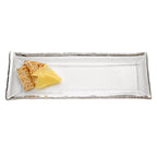 Silver Edge Rectangular Hand Painted Blown Glass 18 x 6.5" Serving Platter or Tray-F3033S