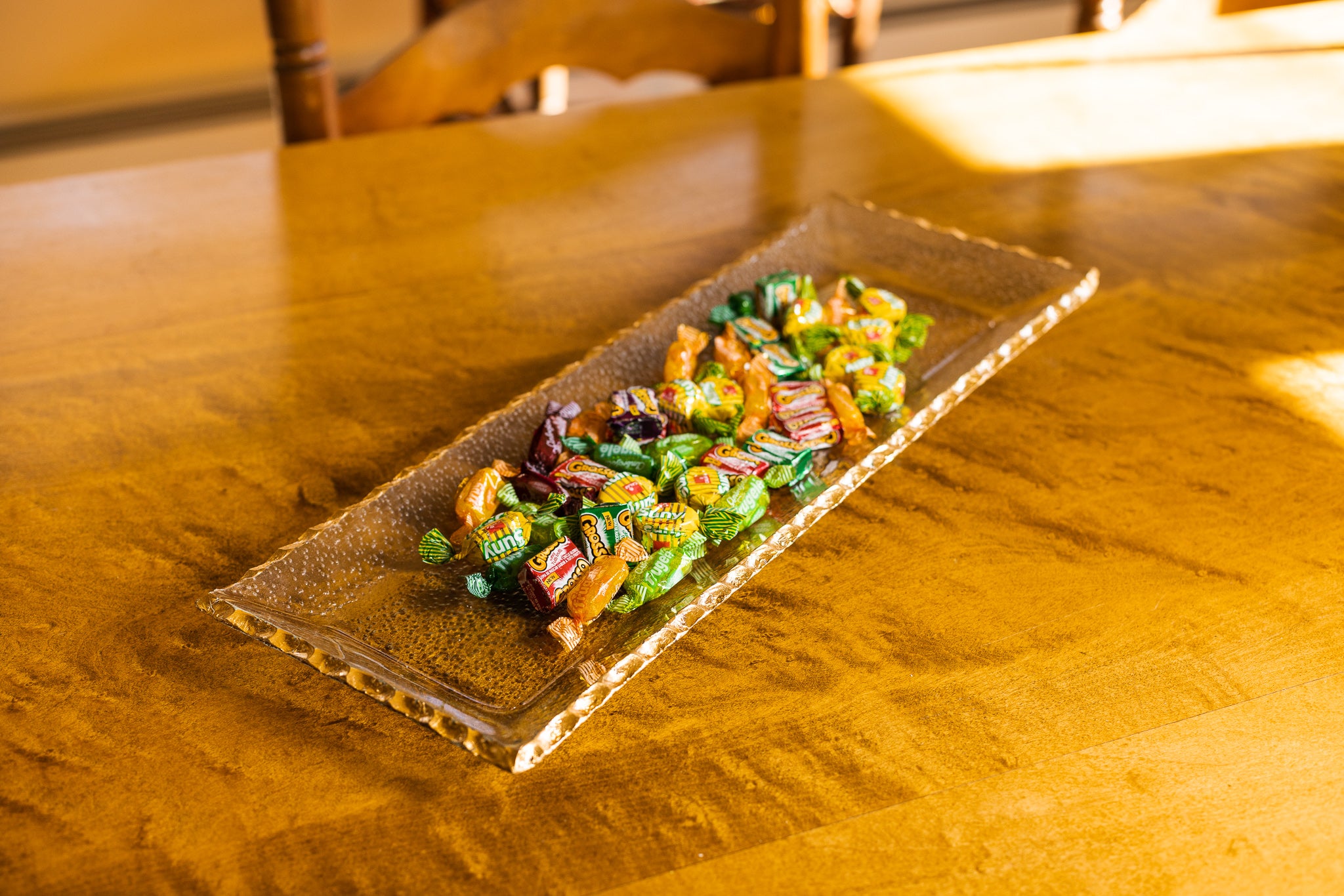 Goldedge Serving Platter or Tray - Hand Decorated Gold Leaf Edge Rectangular Blown Glass 18 x 6.5" -F3033