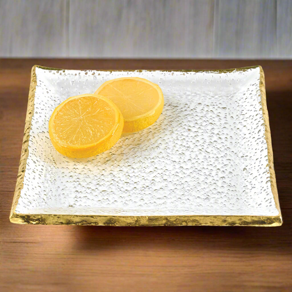 Set of 4 Gold Edge Handcrafted Glass 5" Square Plates-F3041PK