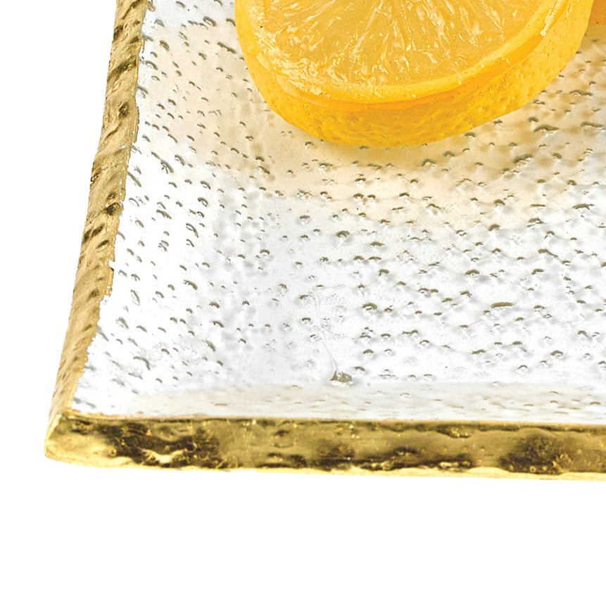 Set of 4 Gold Edge Handcrafted Glass 5" Square Plates-F3041PK