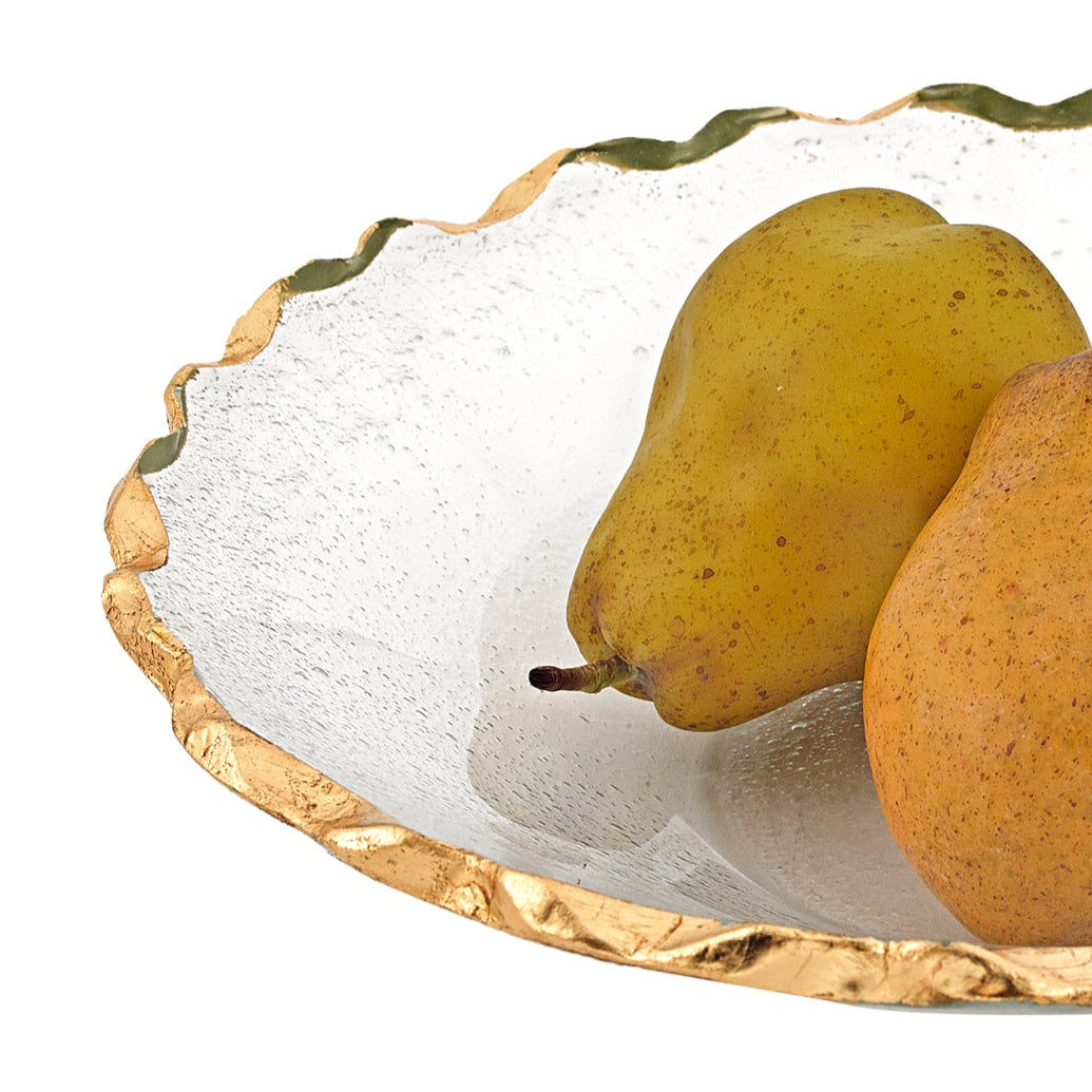 Goldedge Hand Decorated Gold Leaf Edge  11" Glass Serving Bowl-F3046