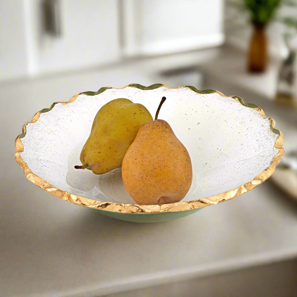 Goldedge Hand Decorated Gold Leaf Edge  11" Glass Serving Bowl-F3046