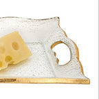 Goldedge Serving Tray Hand Decorated Gold Leaf Scalloped Edge 7 x 20" Glass  With Cut Out Handles-F3049