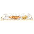 Goldedge Serving Tray Hand Decorated Gold Leaf Scalloped Edge 7 x 20" Glass  With Cut Out Handles-F3049
