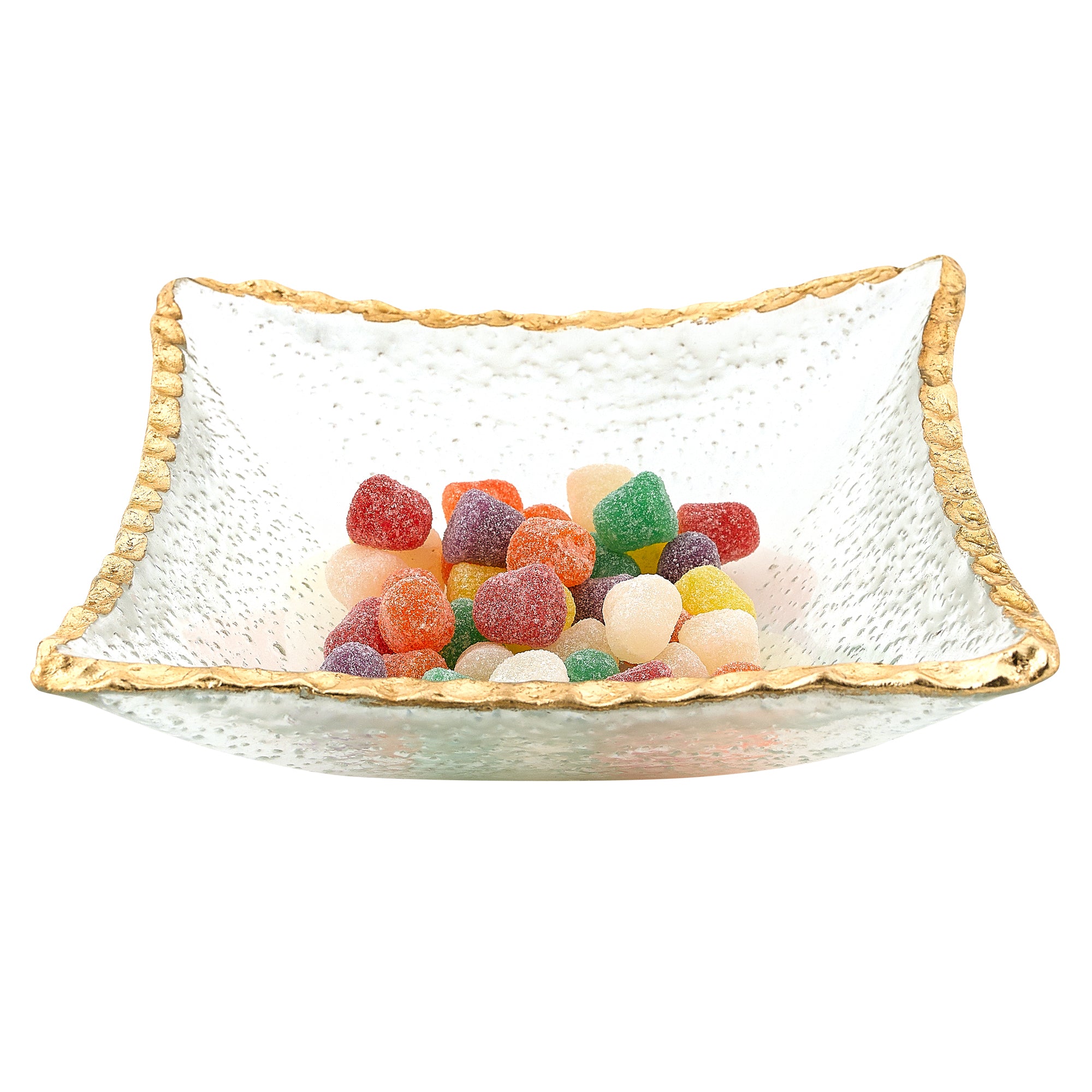 Goldedge Hand Decorated Gold Leaf Edge 7" Square Glass Candy or Serving Bowl-F3053