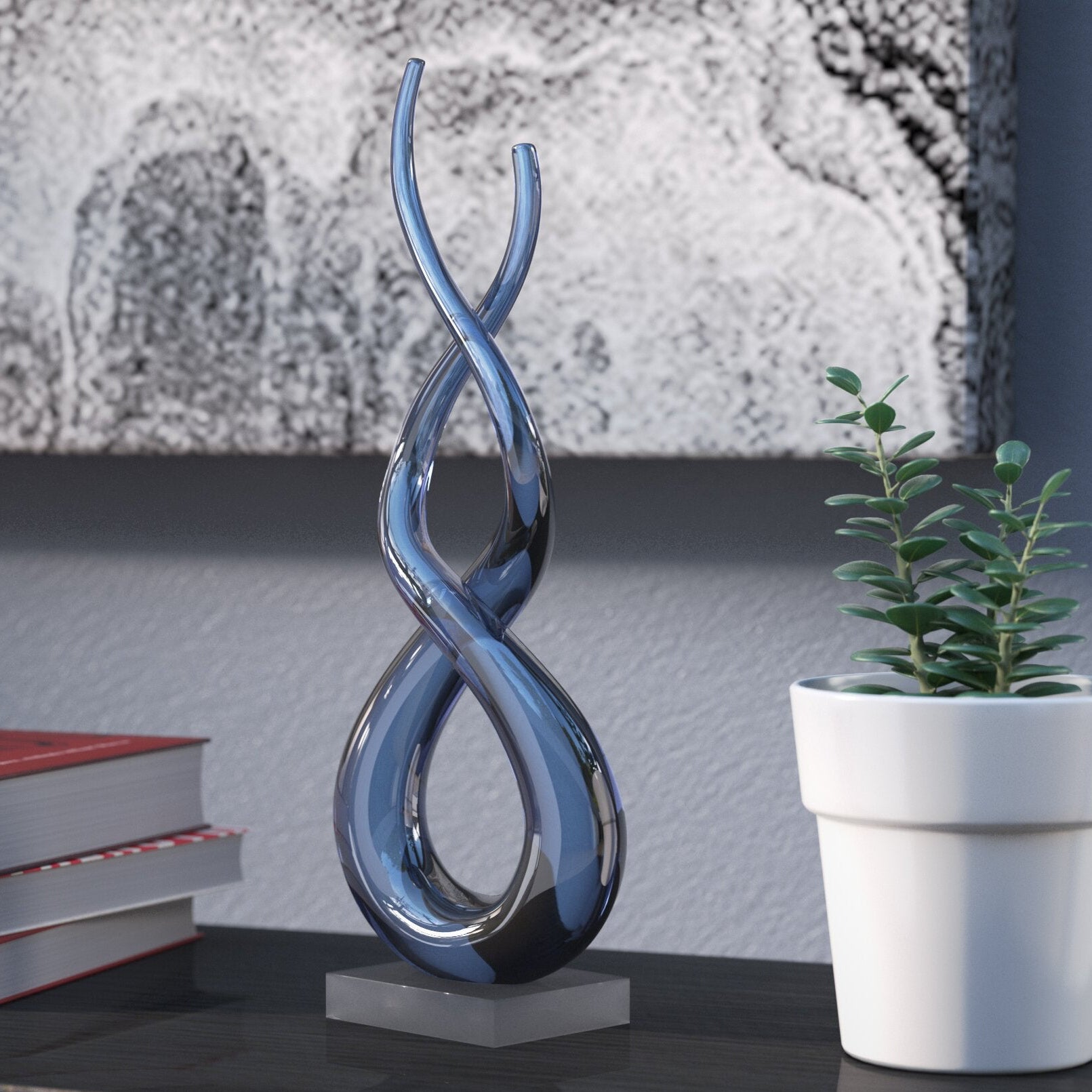 Touch Of The Blues Murano Style Art Glass Centerpiece H18-GW501