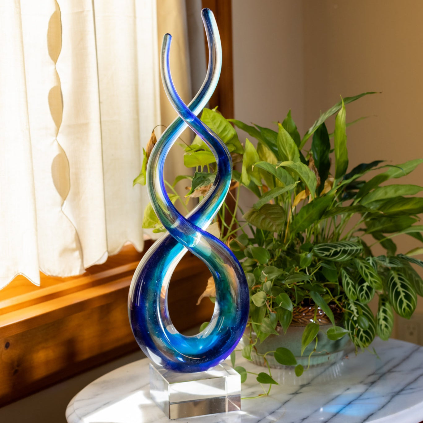 Touch Of The Blues Murano Style Art Glass Centerpiece H18-GW501