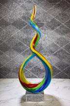Rainbow Ribbon Murano Style Art Glass Centerpiece on Crystal Base 18"-GW528