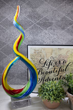 Rainbow Ribbon Murano Style Art Glass Centerpiece on Crystal Base 18"-GW528