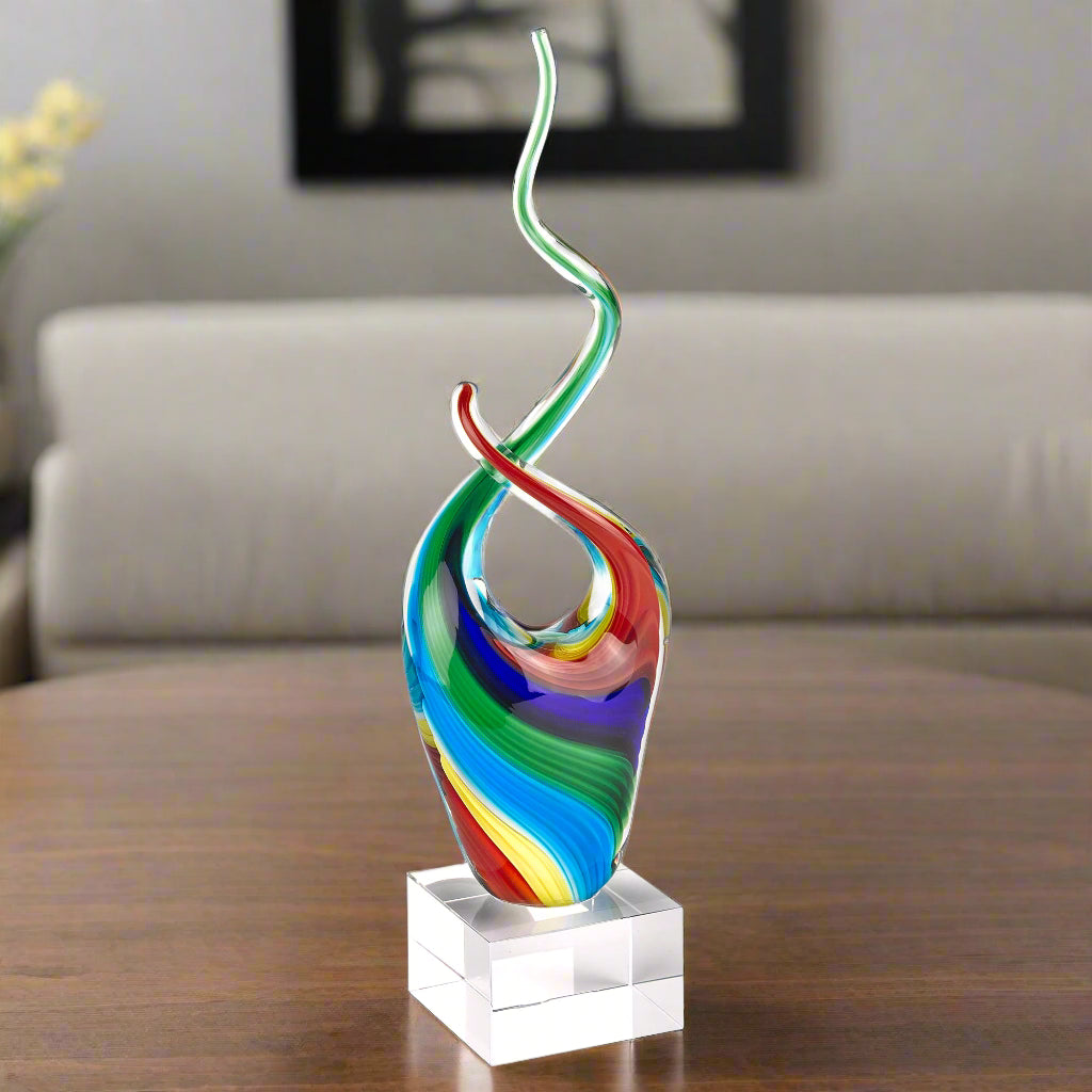 Rainbow Murano Style Art Glass Abstract Centerpiece on Crystal Base 11-GW566