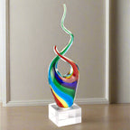 Rainbow Murano Style Art Glass Abstract Centerpiece on Crystal Base 11-GW566