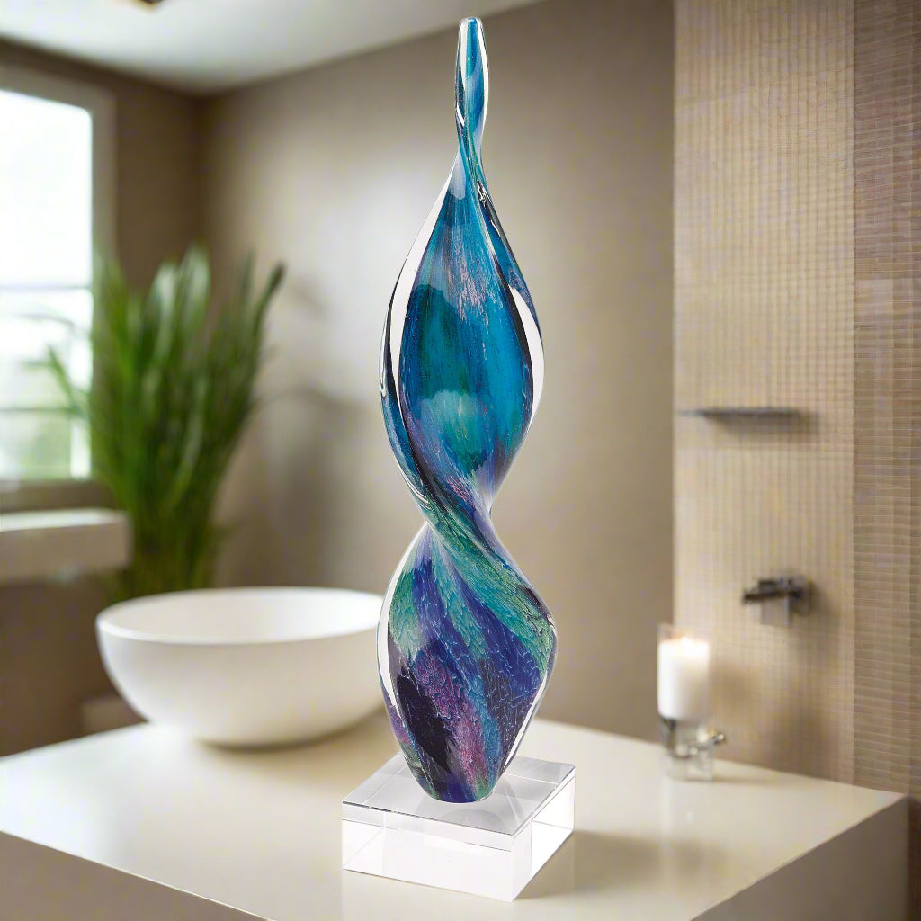 Murano Style Art Glass Firestorm Corkscrew 18" Centerpiece-GW597