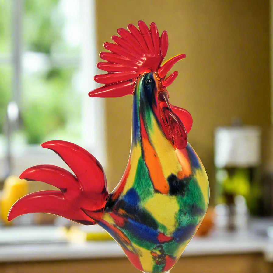 Colorful Murano Style Artistic Glass 11" Rooster - GW603