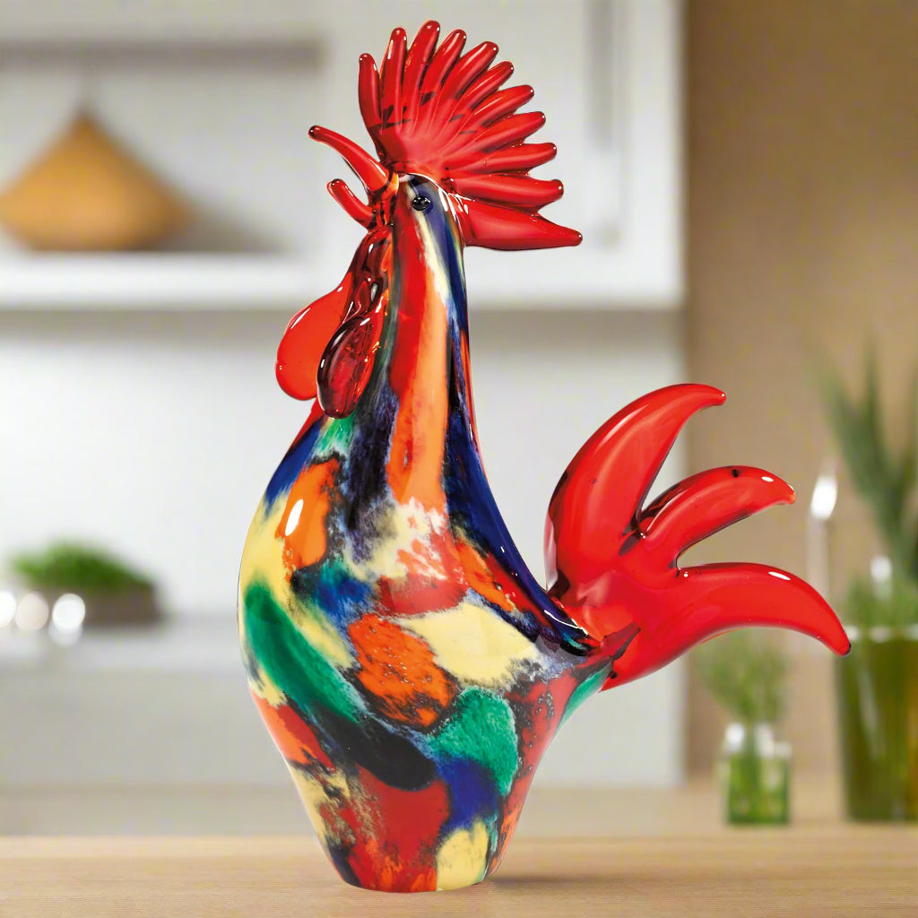 Colorful Murano Style Artistic Glass 11" Rooster - GW603